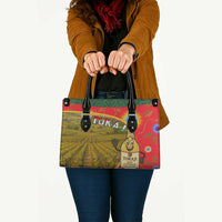 Multicolor tote bag with black handles and Tokaj vineyard grape wine illustration