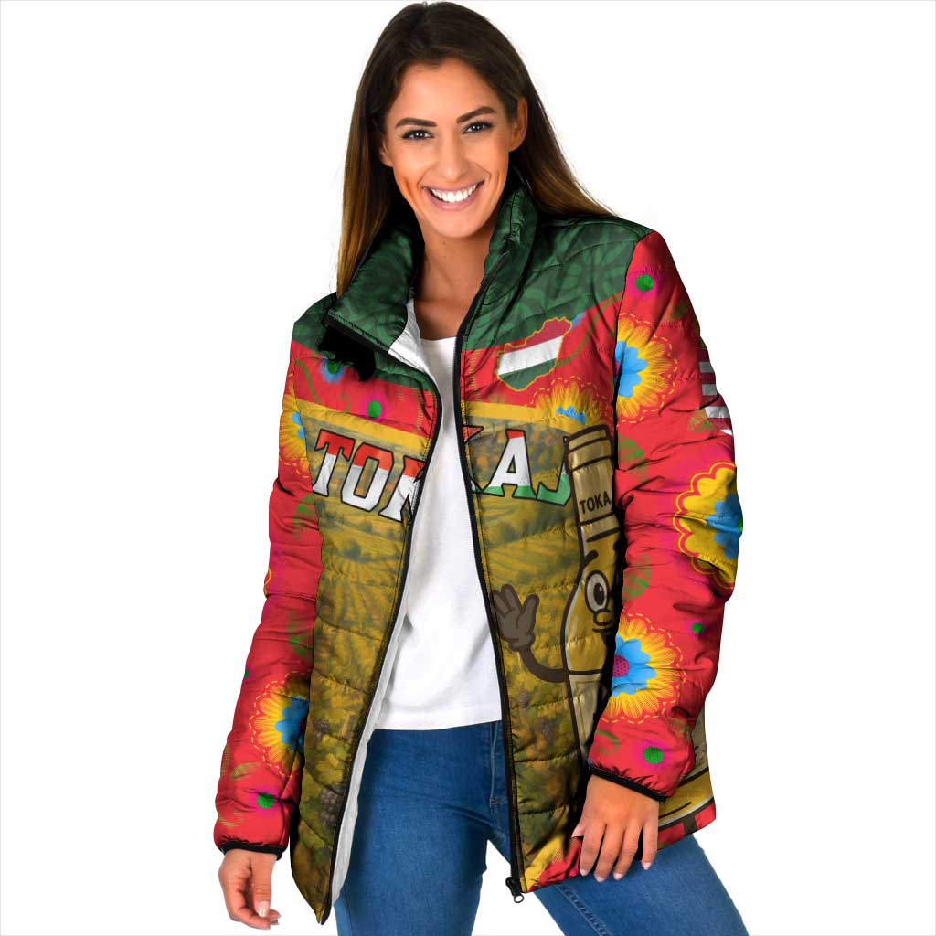 Hungary Padded Jacket with Tokaj Vineyard Illustration Design and Grape Wine - Wonder Print Shop