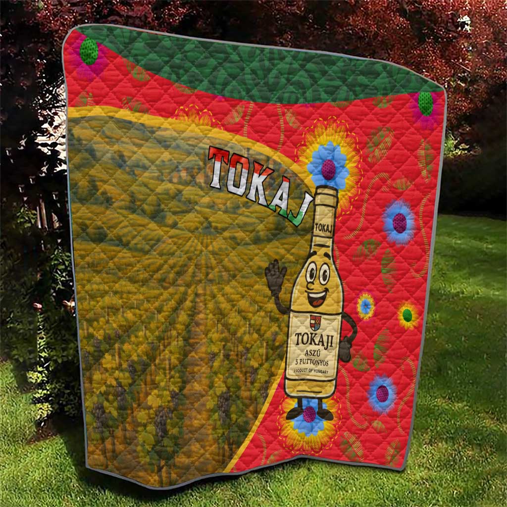 Hungary Quilt with Tokaj Vineyard Illustration Design and Grape Wine - Wonder Print Shop