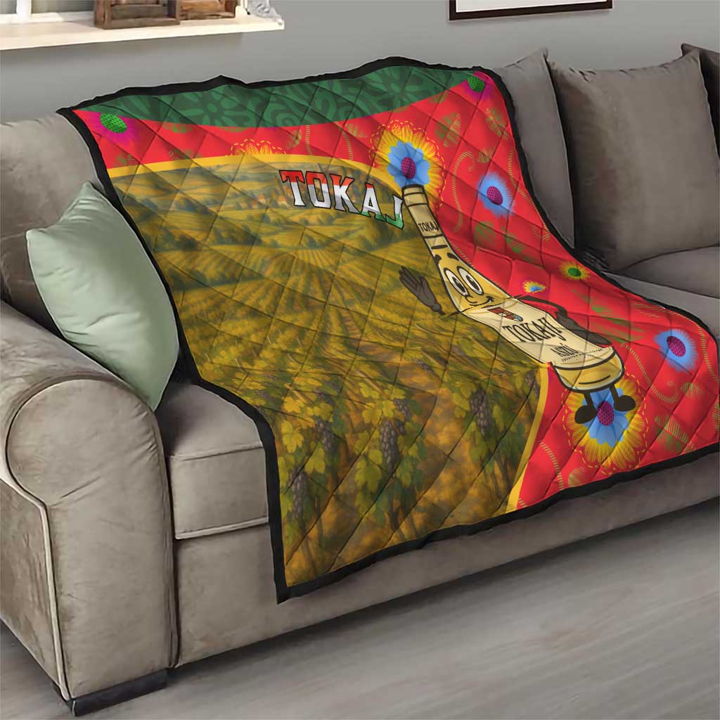 Hungary Quilt with Tokaj Vineyard Illustration Design and Grape Wine - Wonder Print Shop