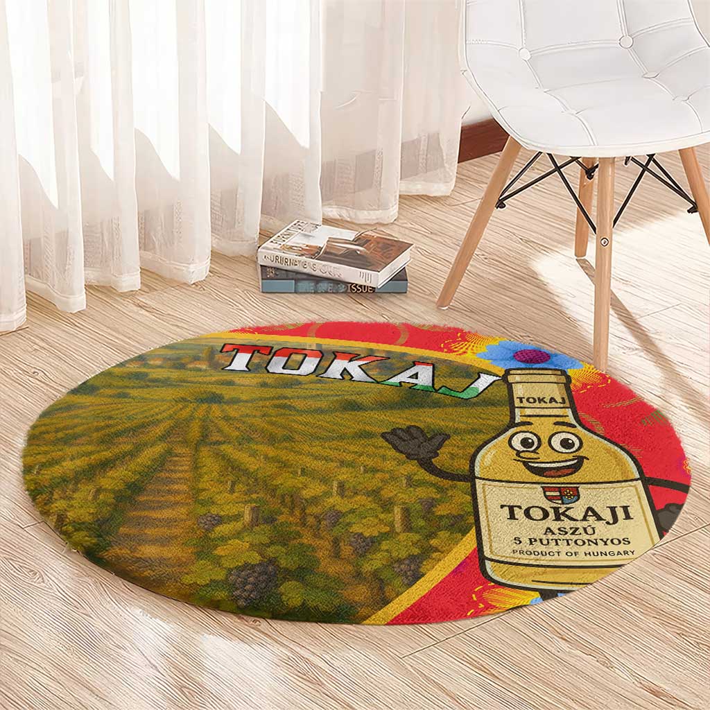 Hungary Round Carpet with Tokaj Vineyard Illustration Design and Grape Wine - Wonder Print Shop