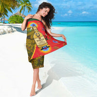 Multicolor TOKAJ wine-bottle sarong in red and green with floral accents