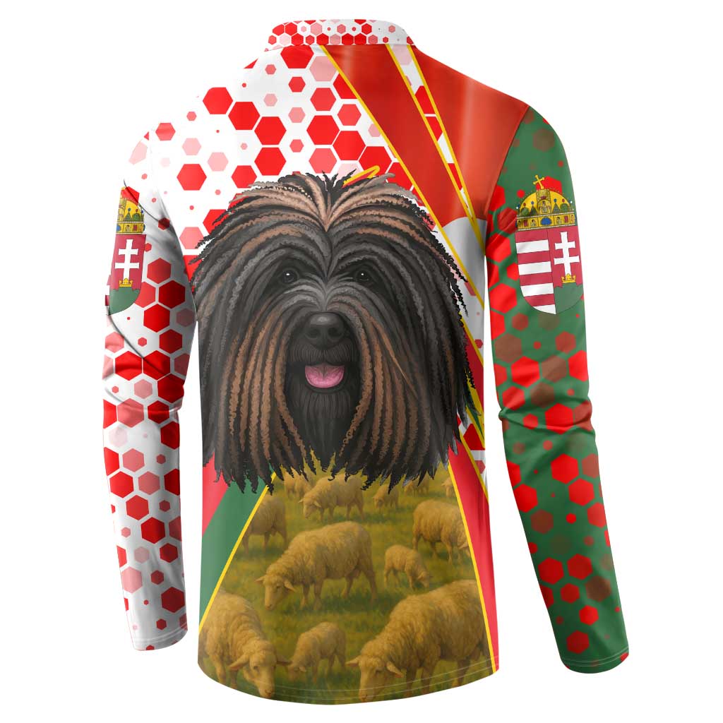 Hungary Button Sweatshirt with Puli Dog Illustration Design and Red Green Hexagon - Wonder Print Shop