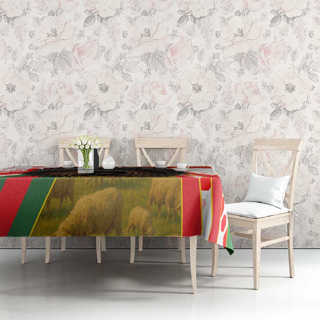 Hungary Tablecloth with Puli Dog Illustration Design and Red Green Hexagon - Wonder Print Shop