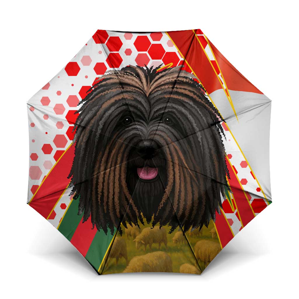 Hungary Umbrella with Puli Dog Illustration Design and Red Green Hexagon - Wonder Print Shop