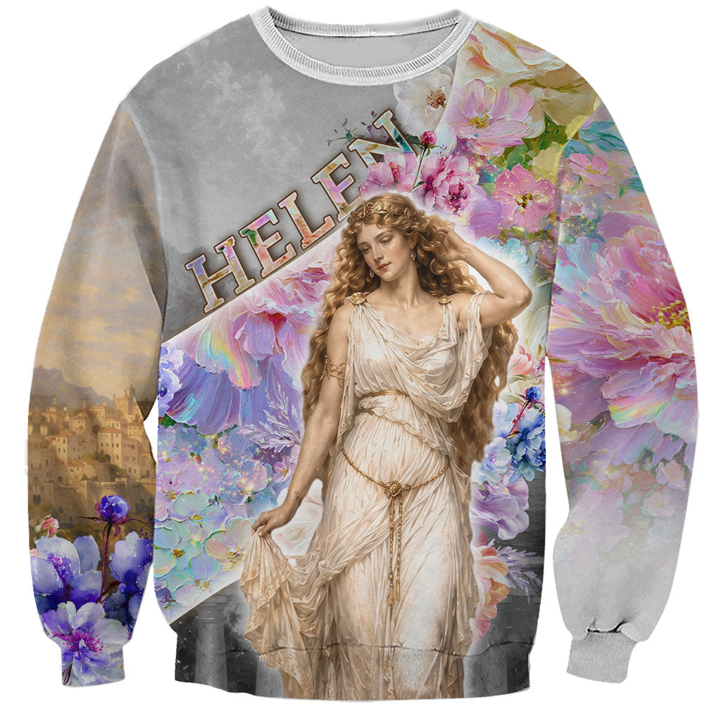 Helen Of Troy Sweatshirt Ancient Greek Mythology Floral Goddess Portrait