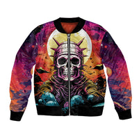 Multicolor skull astronaut bomber jacket, front zipper, ribbed cuffs and graphic panel