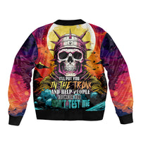 Multicolor skull astronaut bomber jacket, ribbed collar and cuffs, graphic back design