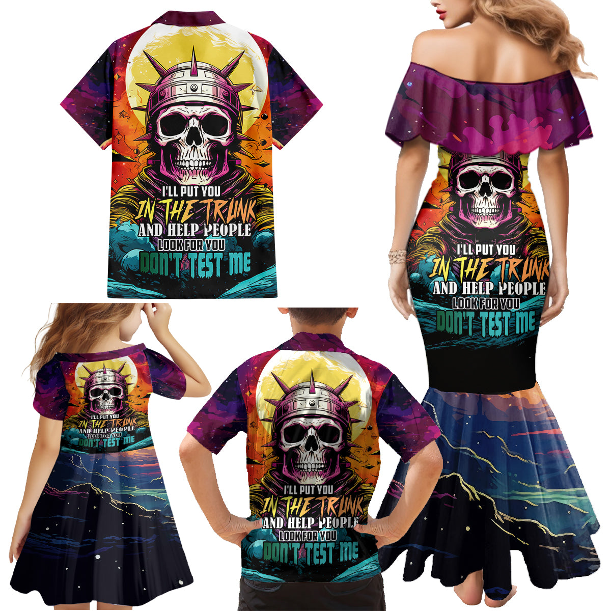 Skull Space Family Matching Mermaid Dress and Hawaiian Shirt I'll Put You In The Trunk - Wonder Print Shop