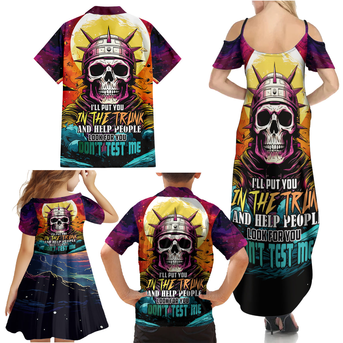 Skull Space Family Matching Summer Maxi Dress and Hawaiian Shirt I'll Put You In The Trunk - Wonder Print Shop