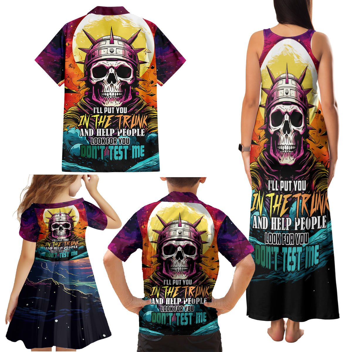 Skull Space Family Matching Tank Maxi Dress and Hawaiian Shirt I'll Put You In The Trunk - Wonder Print Shop