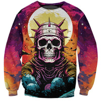 Multicolor space skull astronaut graphic sweatshirt with raglan sleeves, front view