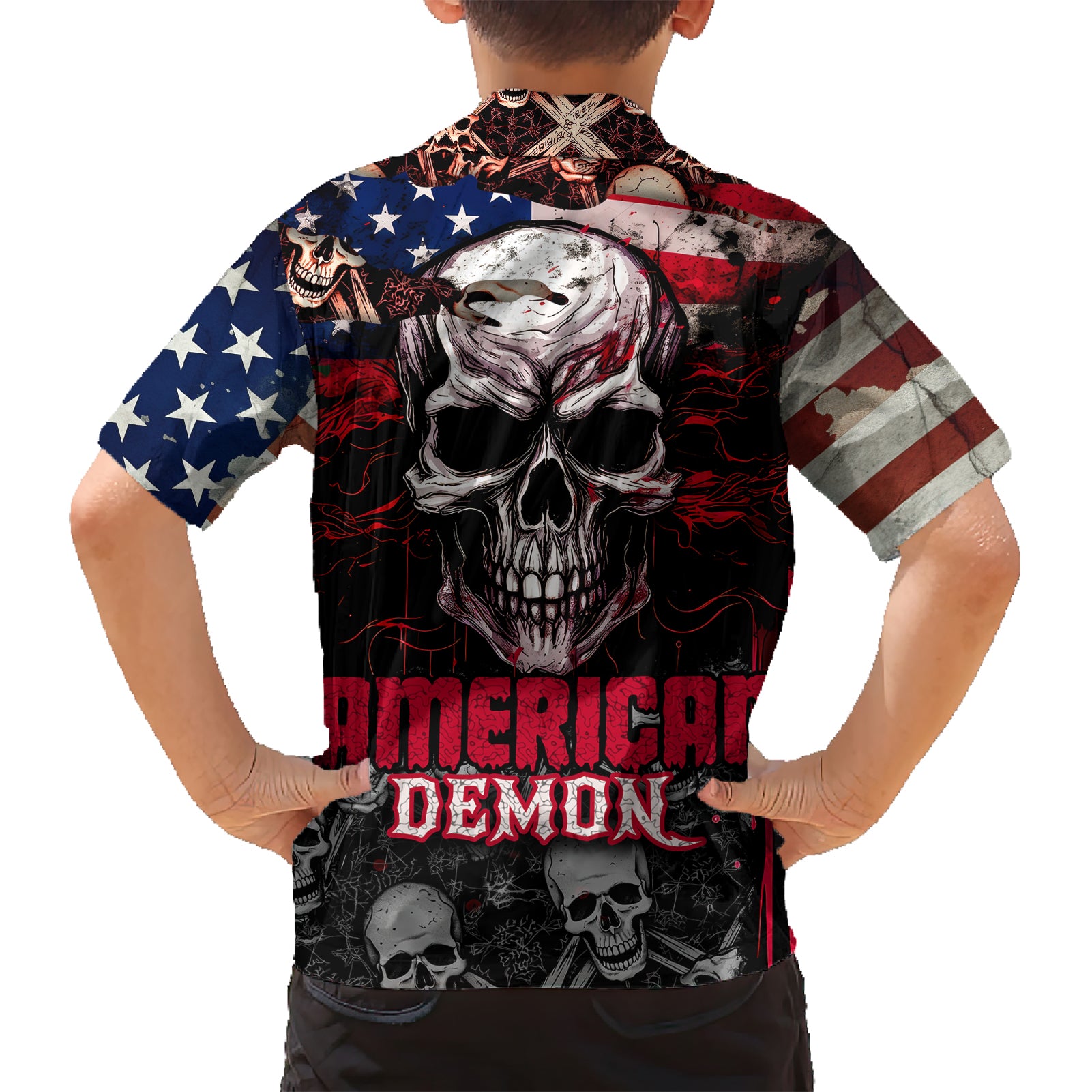 Skull Kid Hawaiian Shirt American Demon - Wonder Print Shop