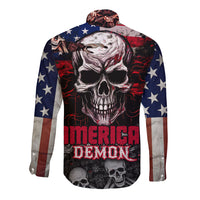 Long sleeve button shirt with skull graphic, stars and stripes back print
