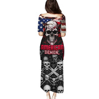 Long skull graphic dress with American flag back print and “American Demon” text