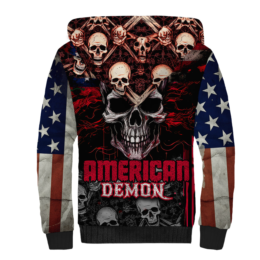 Skull Sherpa Hoodie American Demon - Wonder Print Shop