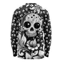 Skull long-sleeve shirt in black with large white skull and floral print