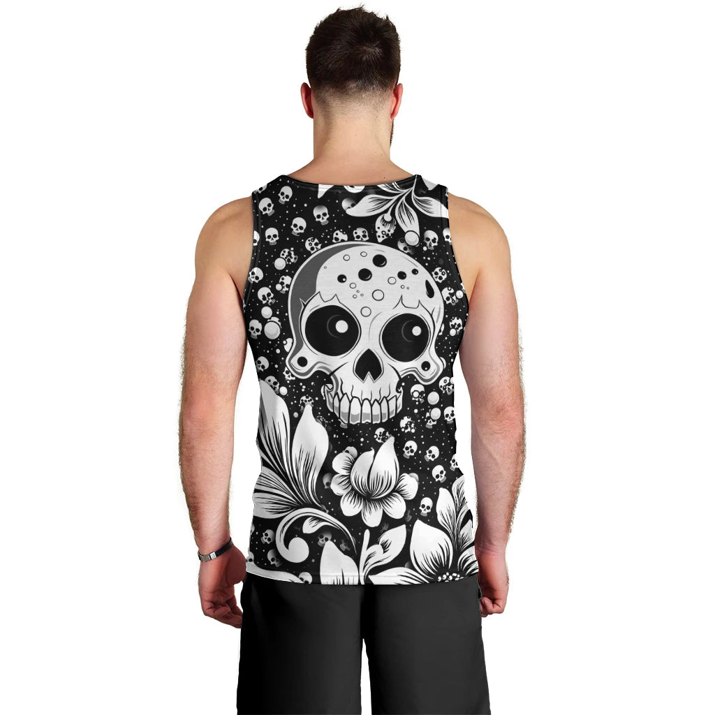 Skull Men Tank Top Cute Skull Fun and Floral - Wonder Print Shop