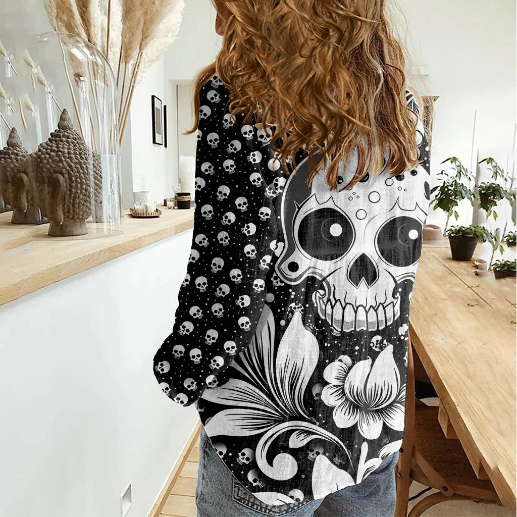 skull-women-casual-shirt-cute-skull-fun-and-floral