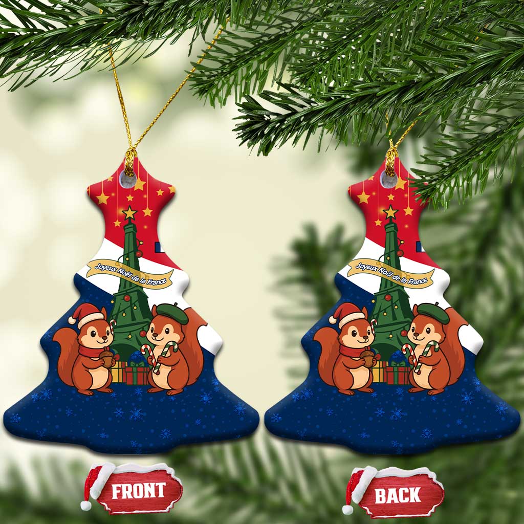 France Christmas Ceramic Ornament with Eiffel Tower Chipmunks Candy Canes and Starry Night Design - Wonder Print Shop