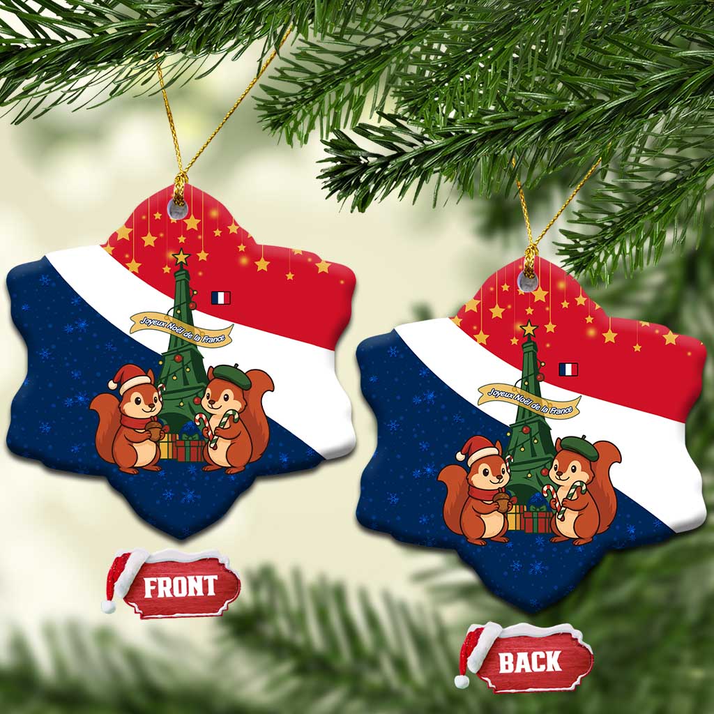 France Christmas Ceramic Ornament with Eiffel Tower Chipmunks Candy Canes and Starry Night Design - Wonder Print Shop