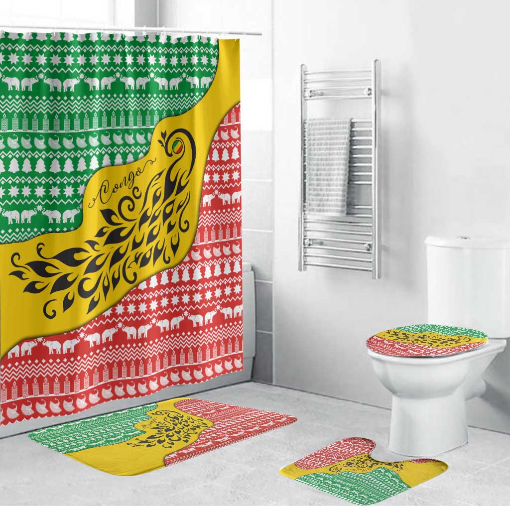 Congo Christmas Bathroom Set with Tribal Tree Design Coat of Arms and Animal Pattern - Wonder Print Shop