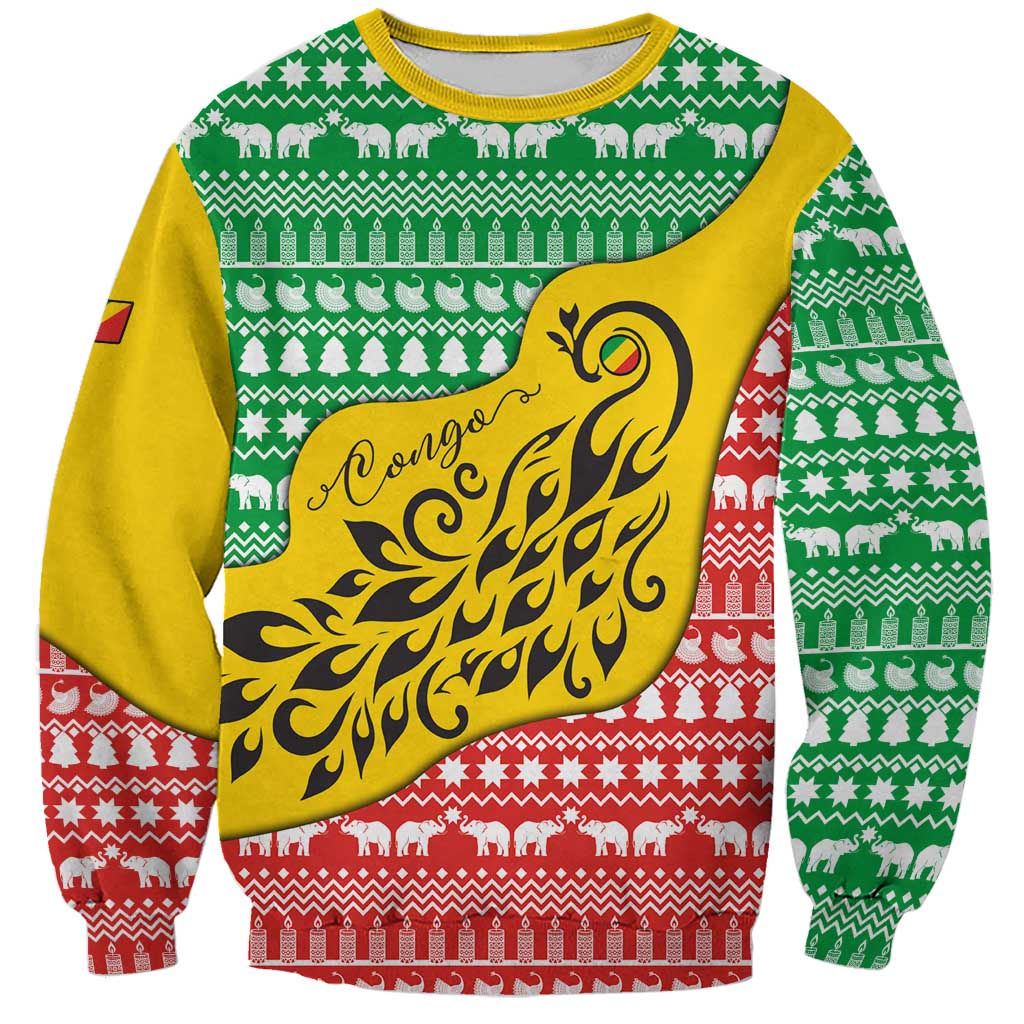 Congo Christmas Sweatshirt with Tribal Tree Design Coat of Arms and Animal Pattern - Wonder Print Shop