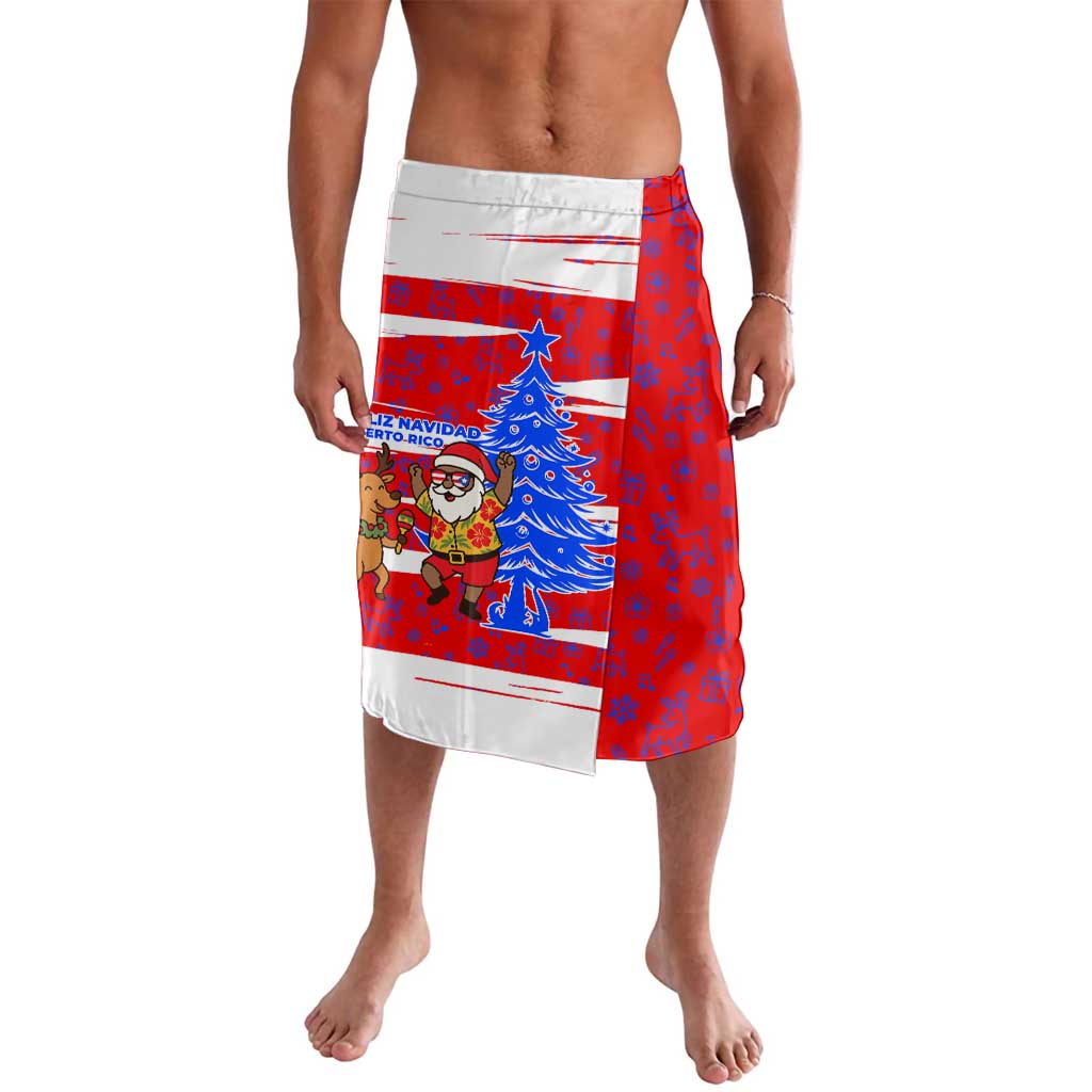 Puerto Rico Christmas Lavalava with Dancing Santa Reindeer Blue Tree and Festive Flag Design - Wonder Print Shop