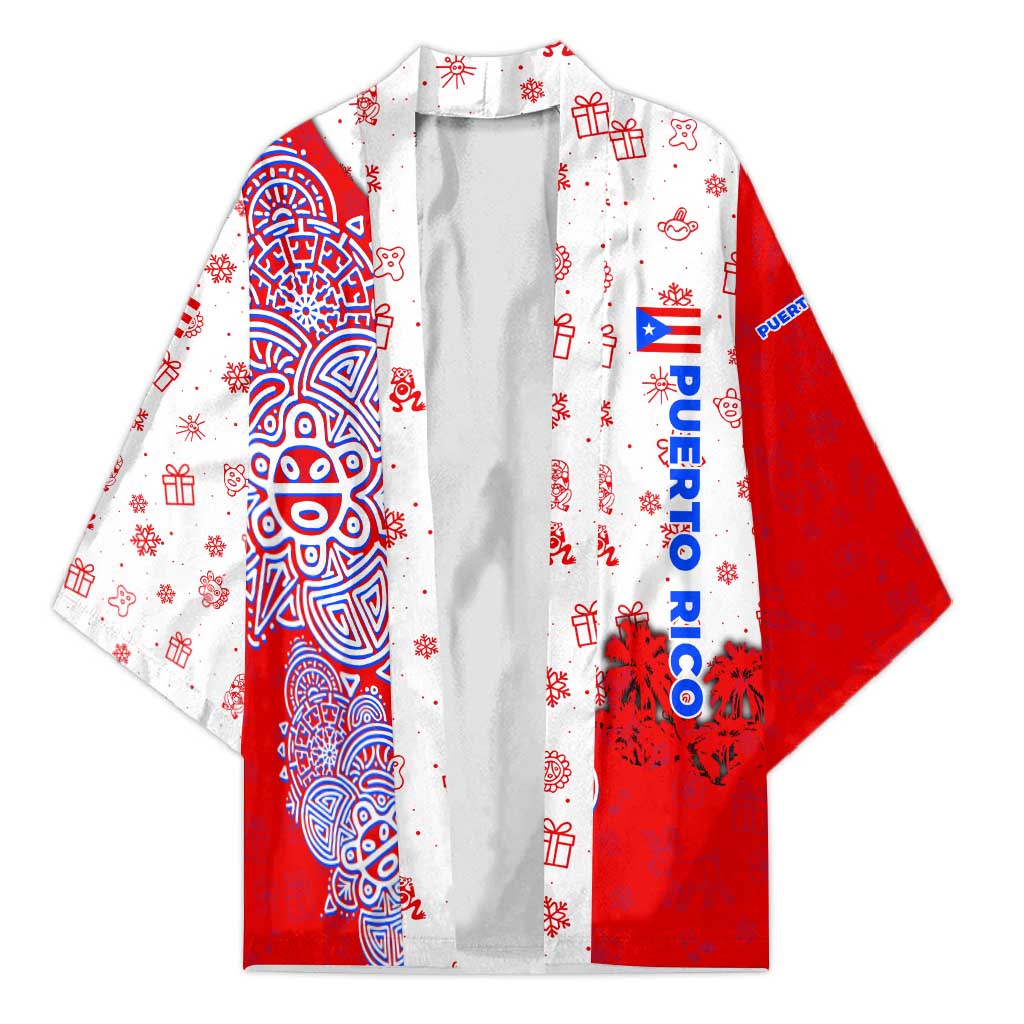 Puerto Rico Christmas Kimono with Taino Symbols Palm Tree Bongos and Holiday Pattern Design - Wonder Print Shop