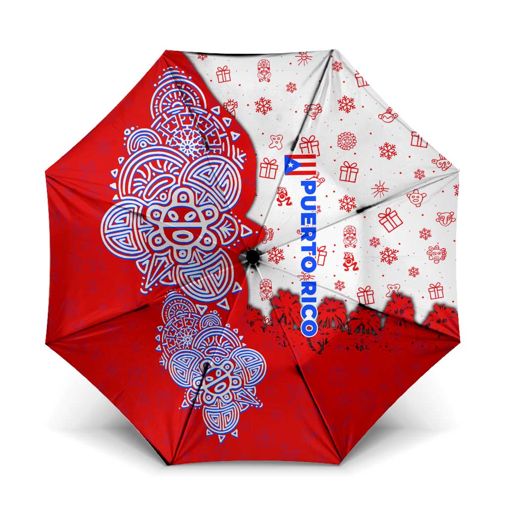 Puerto Rico Christmas Umbrella with Taino Symbols Palm Tree Bongos and Holiday Pattern Design - Wonder Print Shop