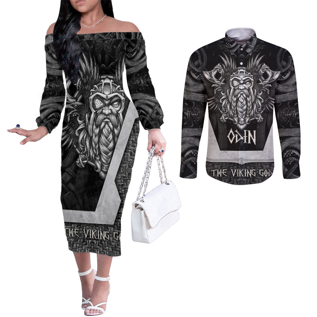 odin-the-viking-god-couples-matching-off-the-shoulder-long-sleeve-dress-and-long-sleeve-button-shirts