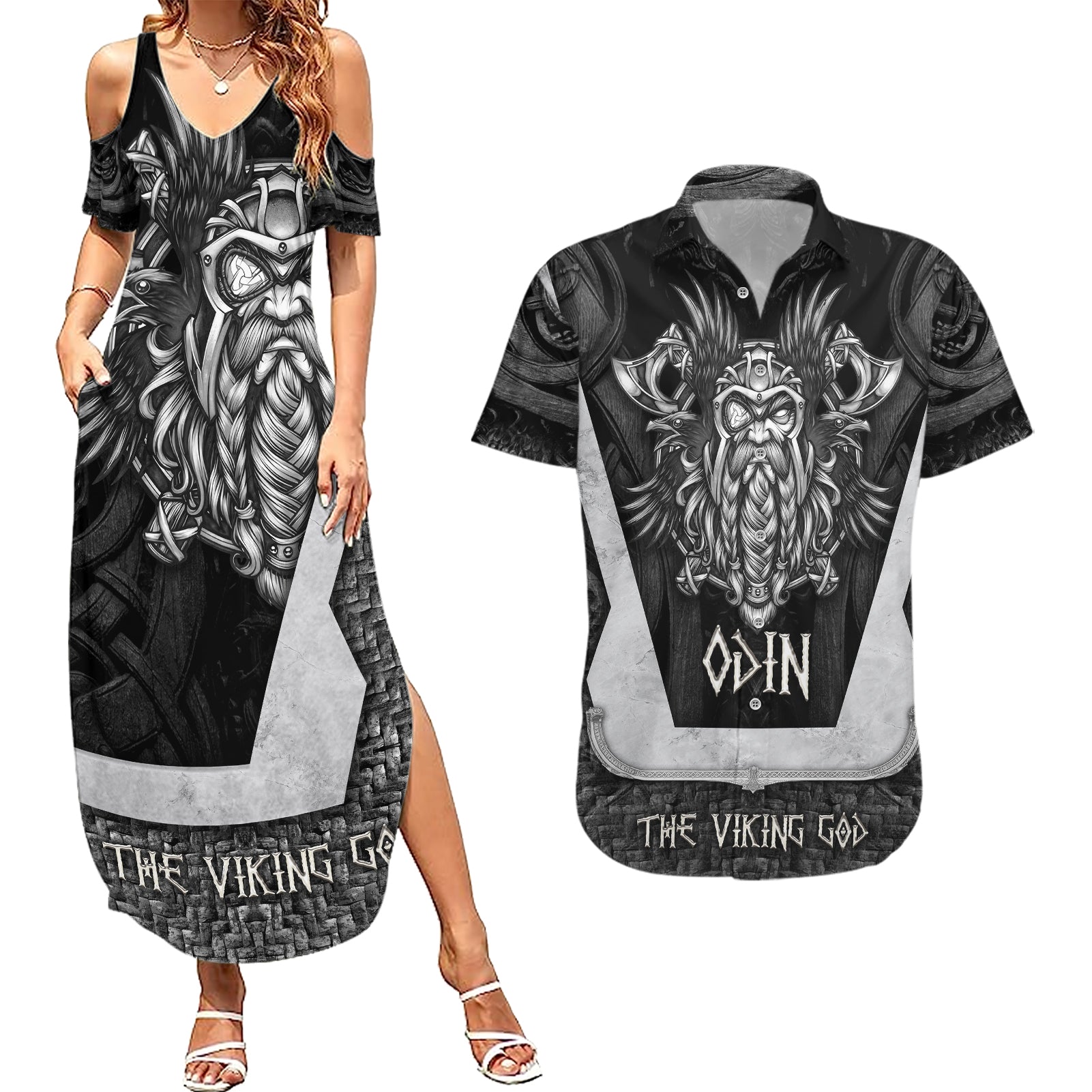 Odin The Viking God Couples Matching Summer Maxi Dress and Hawaiian Shirt - Wonder Print Shop