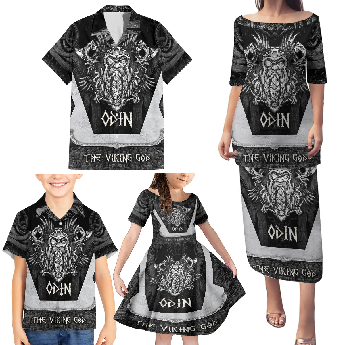 Odin The Viking God Family Matching Puletasi Dress and Hawaiian Shirt - Wonder Print Shop