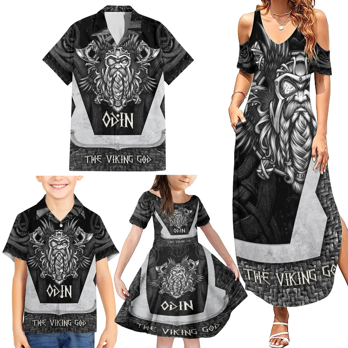 Odin The Viking God Family Matching Summer Maxi Dress and Hawaiian Shirt - Wonder Print Shop