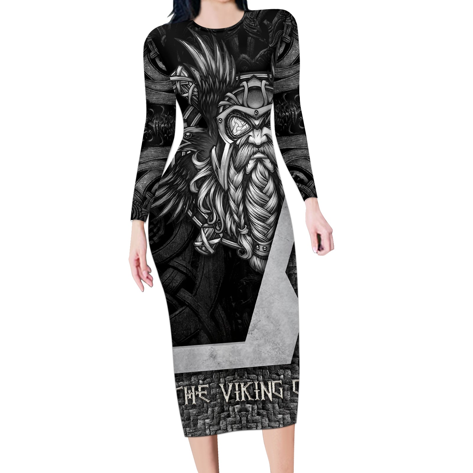 Odin The Viking God Long Sleeve Bodycon Dress - Wonder Print Shop