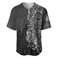 Short-sleeve baseball jersey, dark gray with silver Viking knotwork front and buttons