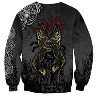Unisex black sweatshirt with back graphic of two yellow wolves with red accents