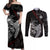 Viking Valhalla Couples Matching Off Shoulder Maxi Dress and Long Sleeve Button Shirts Skull And Axe - Wonder Print Shop