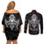 Viking Valhalla Couples Matching Off Shoulder Short Dress and Long Sleeve Button Shirts Skull And Axe - Wonder Print Shop