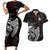 Viking Valhalla Couples Matching Short Sleeve Bodycon Dress and Hawaiian Shirt Skull And Axe - Wonder Print Shop