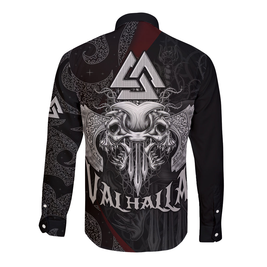 Viking Valhalla Long Sleeve Button Shirt Skull And Axe - Wonder Print Shop