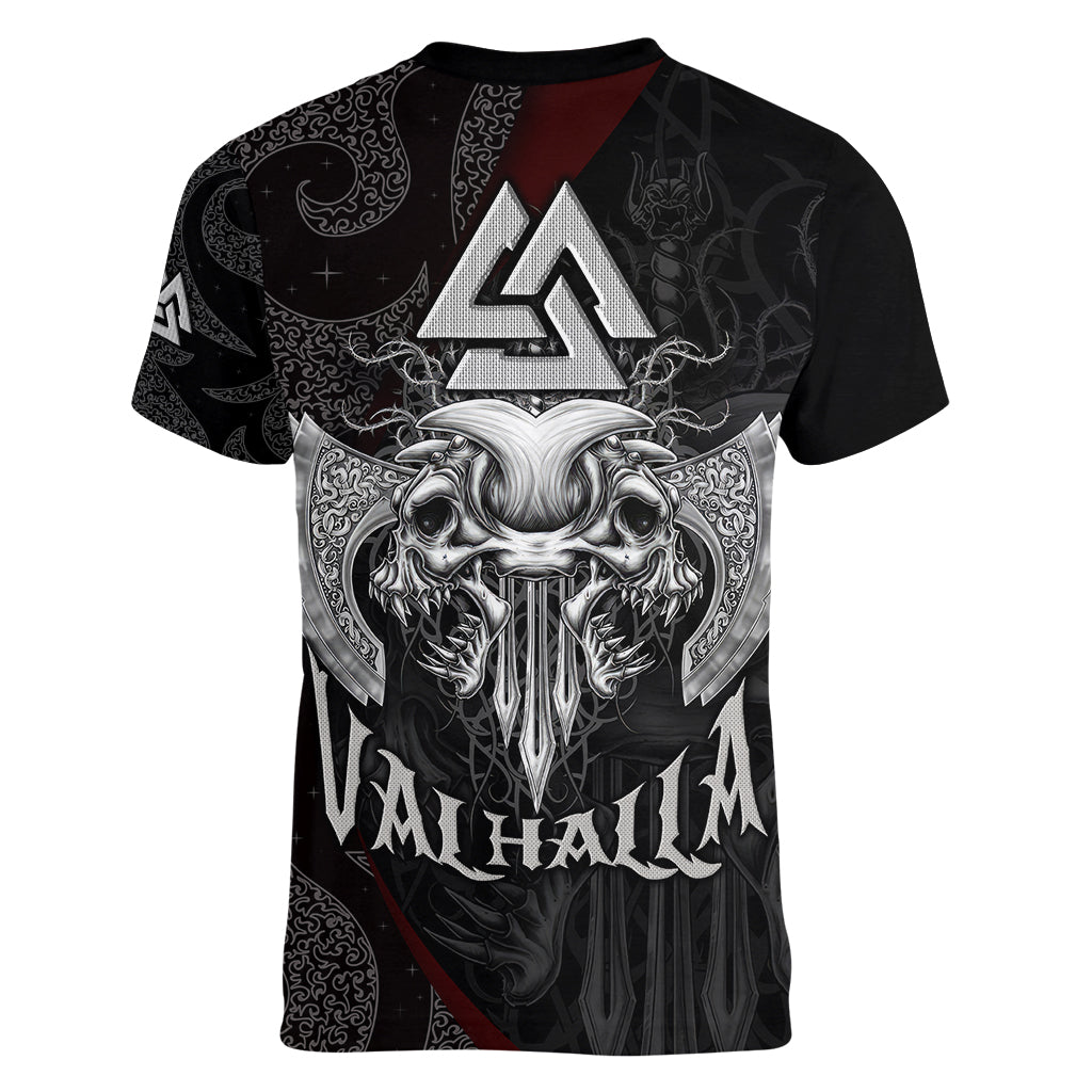 viking-valhalla-women-v-neck-t-shirt-skull-and-axe