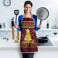 Merry Chickmas Christmas Apron with Yellow Chickens Tree Design and Snowflake Pattern - Wonder Print Shop