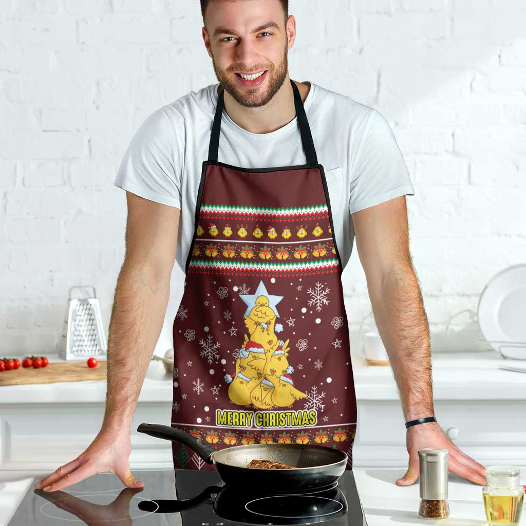 Merry Chickmas Christmas Apron with Yellow Chickens Tree Design and Snowflake Pattern - Wonder Print Shop