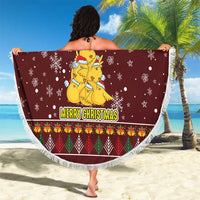 Merry Chickmas Christmas Beach Blanket with Yellow Chickens Tree Design and Snowflake Pattern - Wonder Print Shop