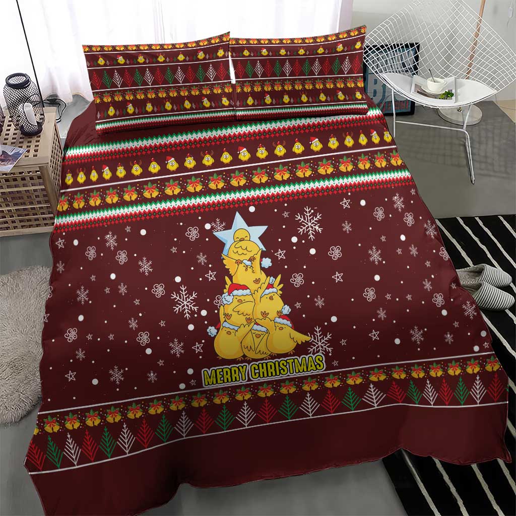 Merry Chickmas Christmas Bedding Set with Yellow Chickens Tree Design and Snowflake Pattern - Wonder Print Shop