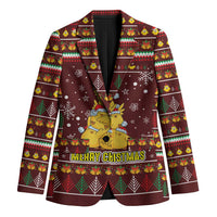 Merry Chickmas Christmas Blazer with Yellow Chickens Tree Design and Snowflake Pattern - Wonder Print Shop