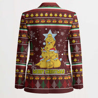 Merry Chickmas Christmas Blazer with Yellow Chickens Tree Design and Snowflake Pattern - Wonder Print Shop