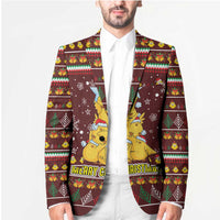 Merry Chickmas Christmas Blazer with Yellow Chickens Tree Design and Snowflake Pattern - Wonder Print Shop