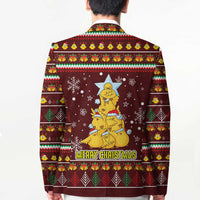 Merry Chickmas Christmas Blazer with Yellow Chickens Tree Design and Snowflake Pattern - Wonder Print Shop